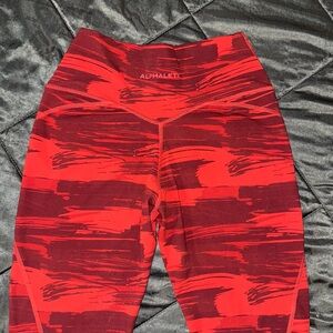 Alphalete Red Leggings with Abstract Pattern